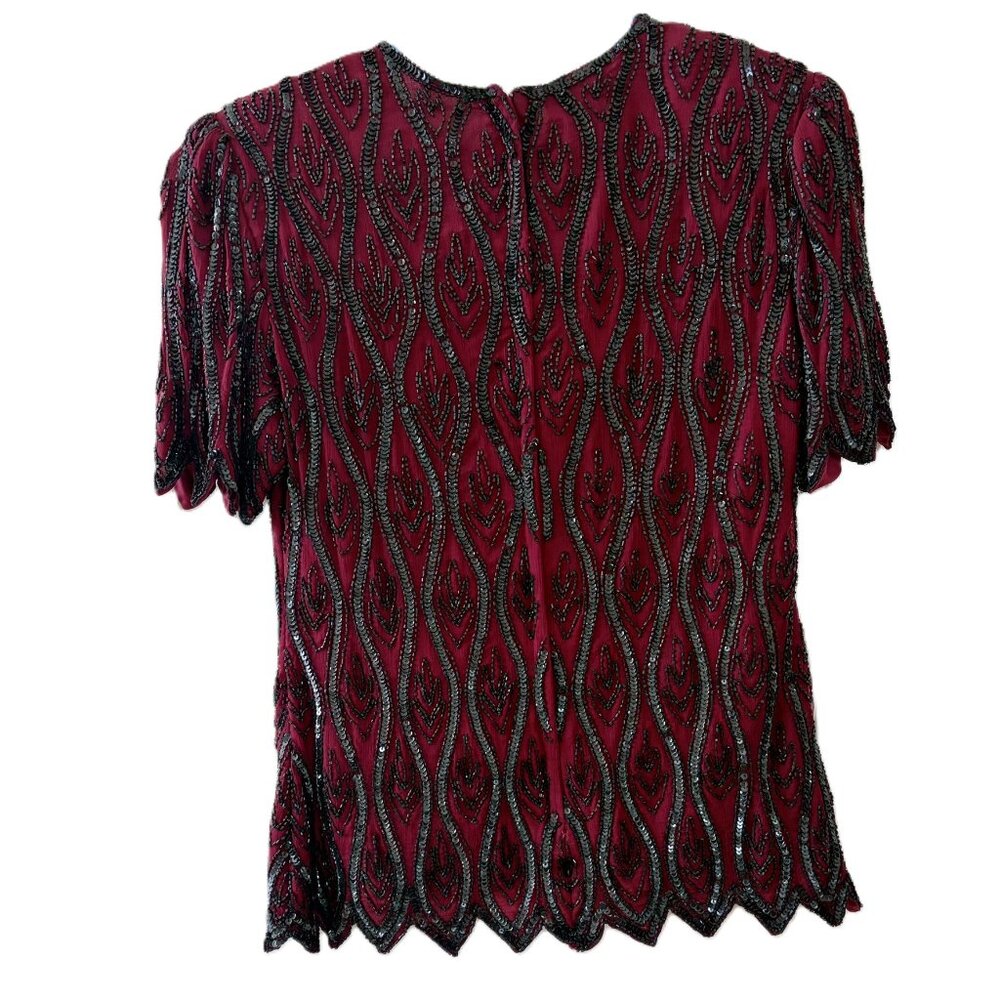 Vintage Stenay Silk Beaded Top Womens Small Sheer Sparkly Party Formal Blouse - Picture 2 of 4